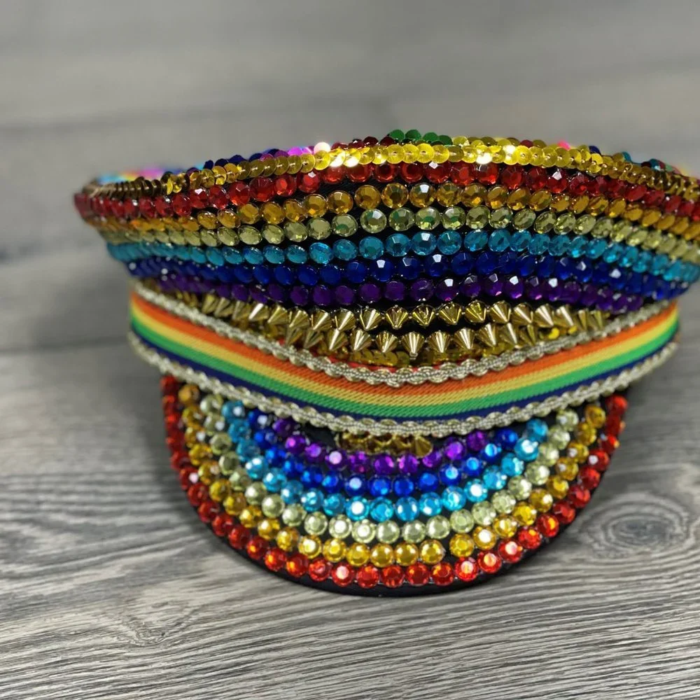 RAINBOW PRIDE SEQUIN CAPTAIN HAT - NWT!
